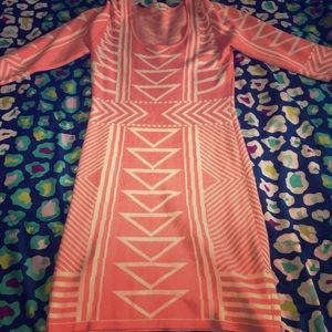 Coral & White Bodycon Dress